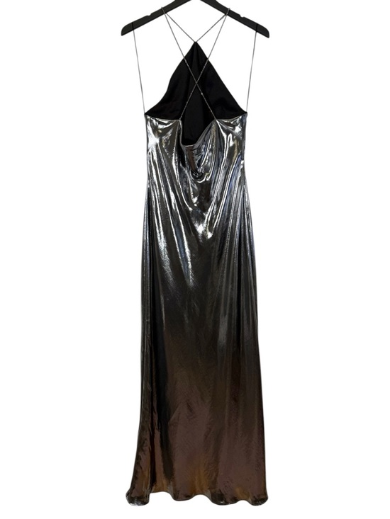 Zara Size M Silver Metallic Halter Neck Maxi Slip Dress Liquid Metal Look - Picture 3 of 9